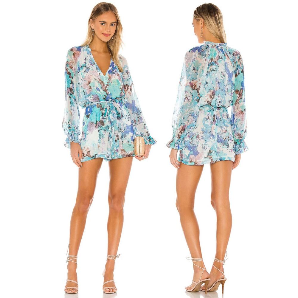 Hemant and Nandita Teien Romper Belted Floral Beach Vacation Resort Boho  L